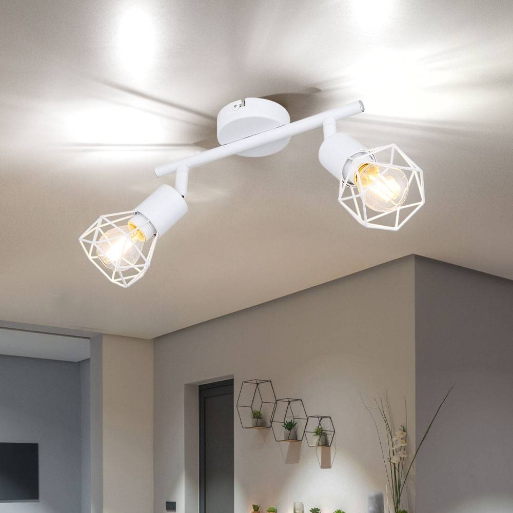 Retro Decken Strahler Lampe Käfig Spots schwenkbar Wohn Ess Zimmer Leuchte weiß