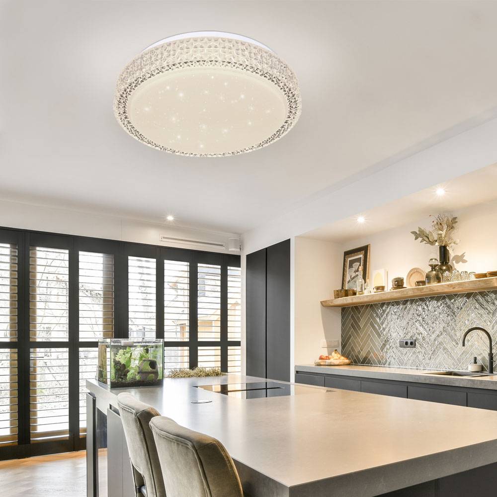 Deckenleuchte Sterneneffekt Deckenlampe Kristalle Wohnzimmerleuchte Tageslichtleuchte, CCT, Metall, LED 12W 980Lm, DxH 30x8 cm