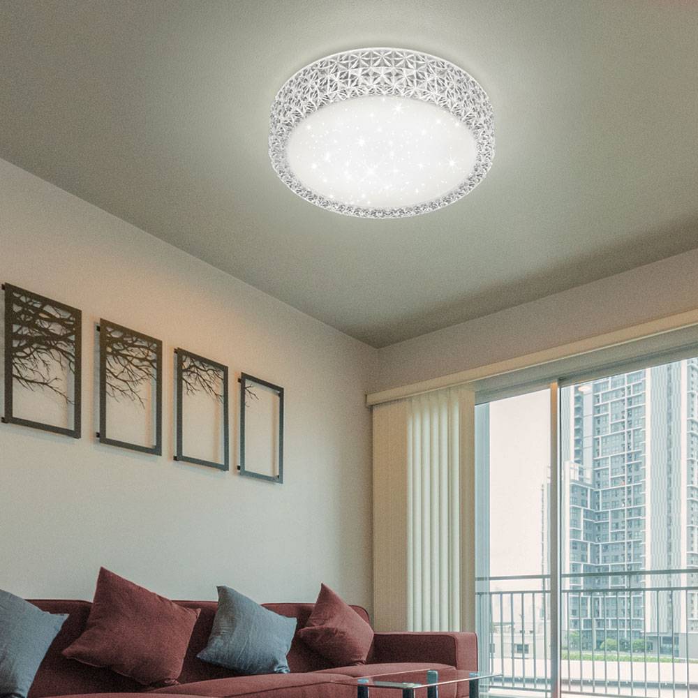 Deckenleuchte Sterneneffekt Deckenlampe Kristalle Wohnzimmerleuchte Tageslichtleuchte, CCT, Metall, LED 12W 980Lm, DxH 30x8 cm