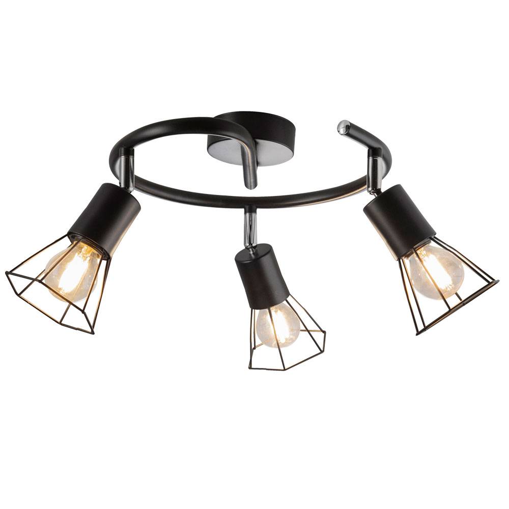 Deckenleuchte schwenkbar Spotstrahler 3 Flammig Deckenlampe Wohnzimmer, Käfig Design schwarz, 3x E14, DxH 25x10 cm