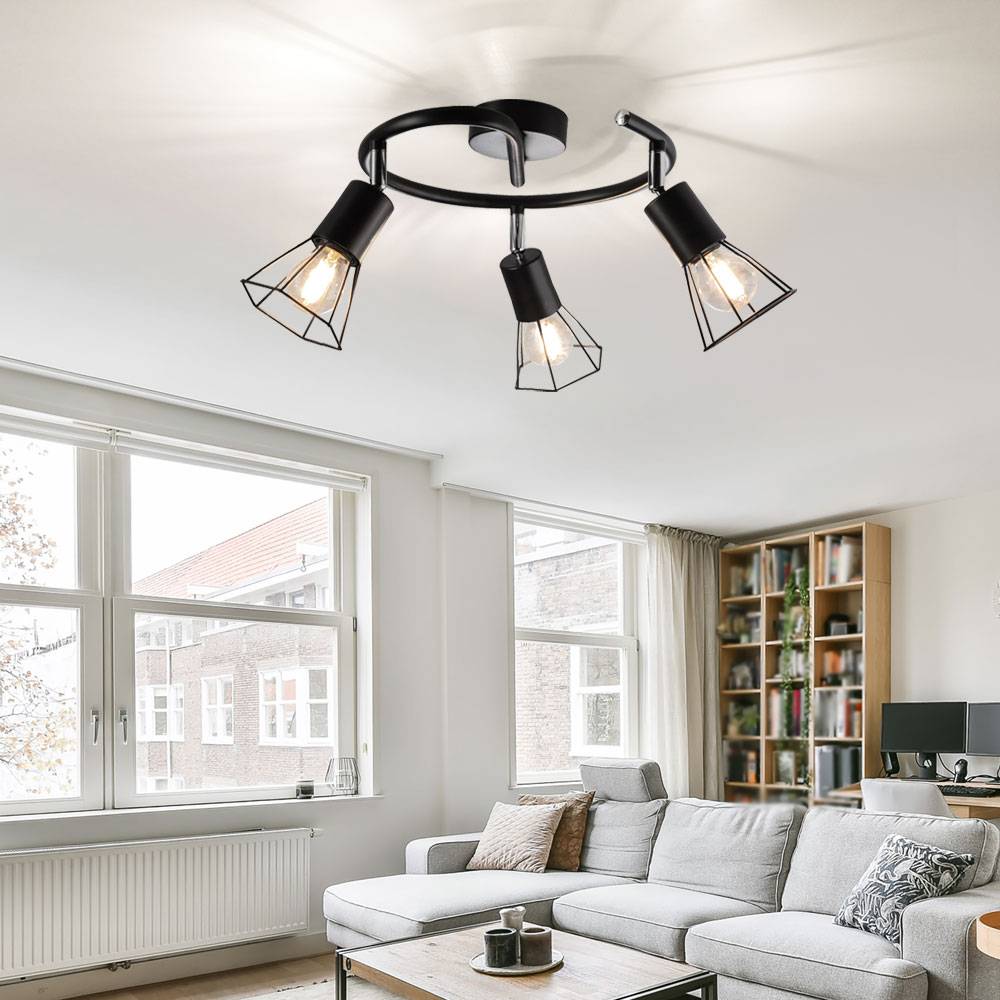 Deckenleuchte schwenkbar Spotstrahler 3 Flammig Deckenlampe Wohnzimmer, Käfig Design schwarz, 3x E14, DxH 25x10 cm