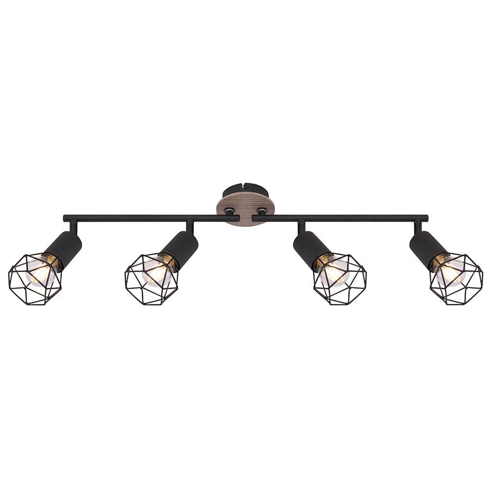 Spotleiste 4-Flammig Deckenleuchte 4 Strahler Deckenlampe schwenkbar, Holz braun Metall schwarz, 4x E14 Fassungen, L 60 cm