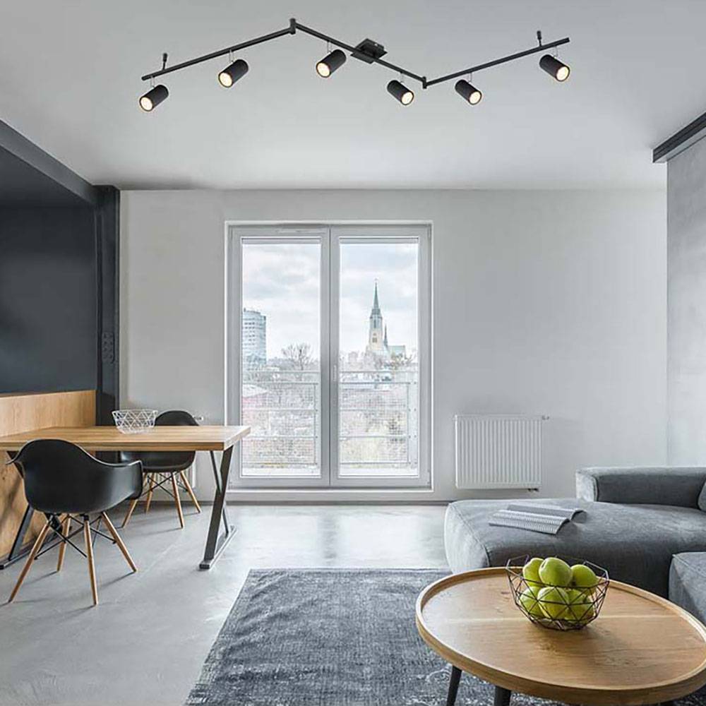 Deckenstrahler 6 flammig Spotleiste Deckenleuchte Deckenlampe schwarz Metall, verstellbare Lampenarme und Spots, 6x Gu10, LxBxH 180x10x18,5 cm