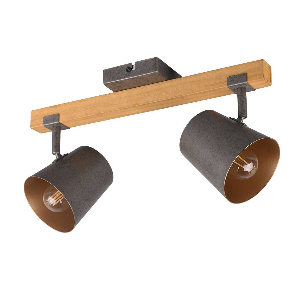 Deckenstrahler Vintage Holz Deckenlampe Fernbedienung dimmbar Deckenleuchte Landhausstil, Spots beweglich, Metall, 2x RGB LED 3,5W 320Lm, LxBxH