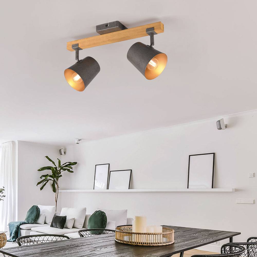 Deckenstrahler Vintage Holz Deckenlampe Fernbedienung dimmbar Deckenleuchte Landhausstil, Spots beweglich, Metall, 2x RGB LED 3,5W 320Lm, LxBxH