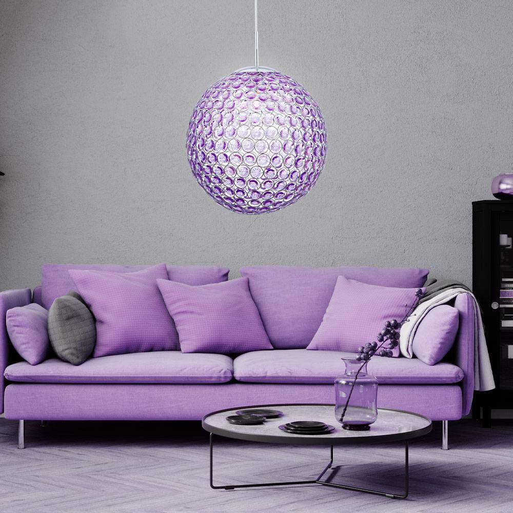 Decken Pendel Lampe Kristall Kugel Strahler Wohn Zimmer Beleuchtung Leuchte purple