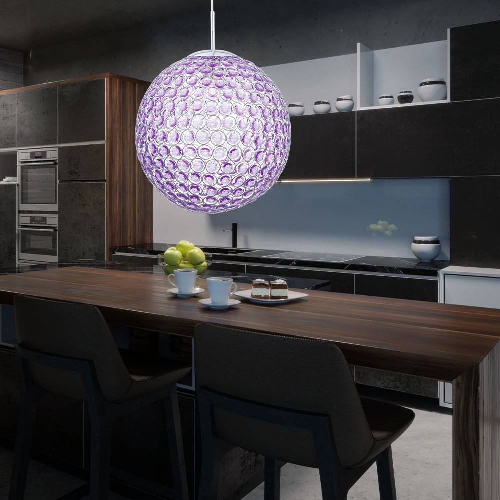Decken Pendel Lampe Kristall Kugel Strahler Wohn Zimmer Beleuchtung Leuchte purple