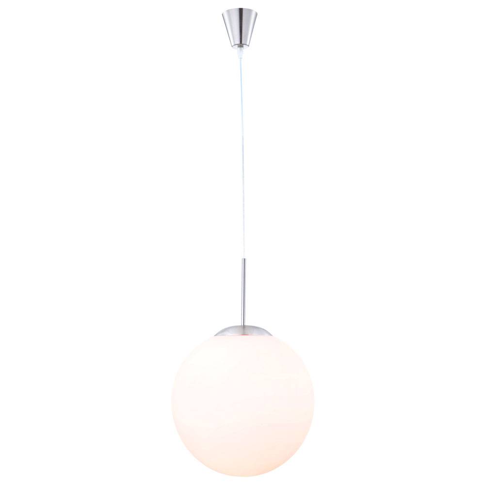Kugelleuchte Pendellampe Hängeleuchte Pendelleuchte Esstischlampe Esszimmer, Kugelform Metall Glas satiniert weiß opal nickel, 1x E27, DxH 25x180 cm