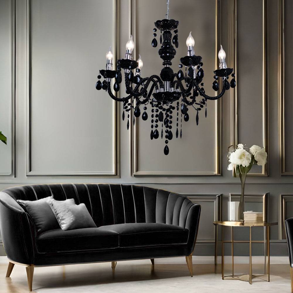 Hänge Leuchte Kronleuchter Decken Beleuchtung Luster schwarz im Set inklusive LED Leuchtmittel