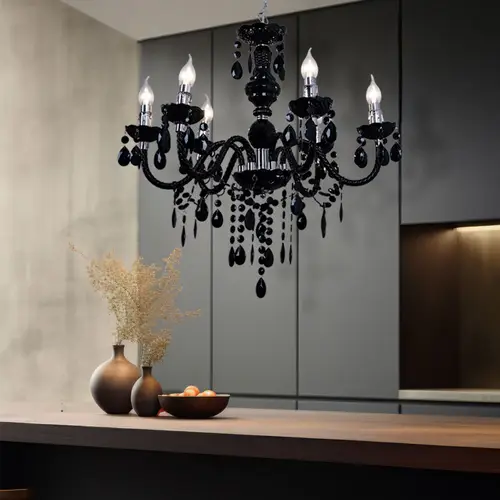 Hänge Leuchte Kronleuchter Decken Beleuchtung Luster schwarz im Set inklusive LED Leuchtmittel Hänge Leuchte Kronleuchter Decken Beleuchtung Luster schwarz im Set inklusive LED Leuchtmittel