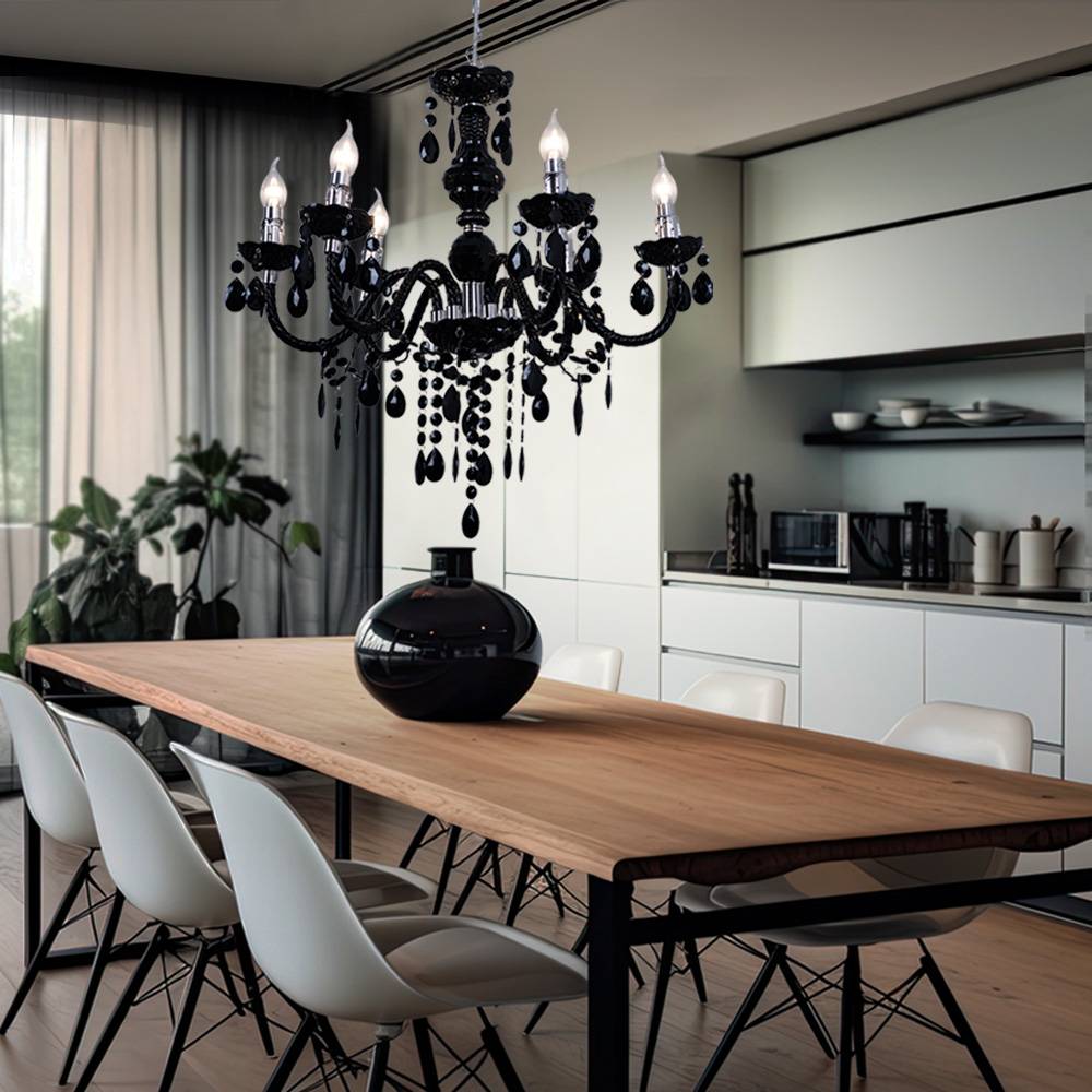 Hänge Leuchte Kronleuchter Decken Beleuchtung Luster schwarz im Set inklusive LED Leuchtmittel