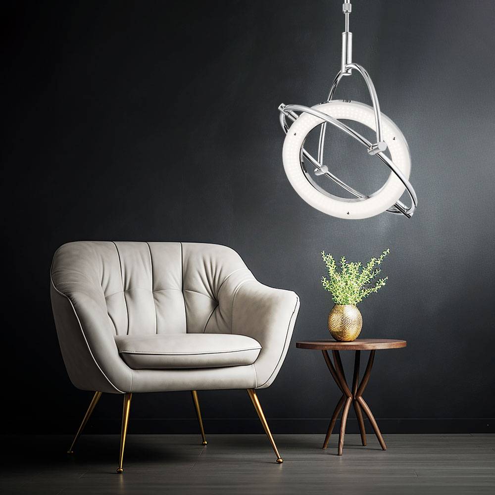 LED Hängelampe Pendelleuchte Esstischlampe Designleuchte chrom Wohnzimmerlampe, Ring beweglich, 24W 1800lm neutralweiß, LxH 43,5x96 cm