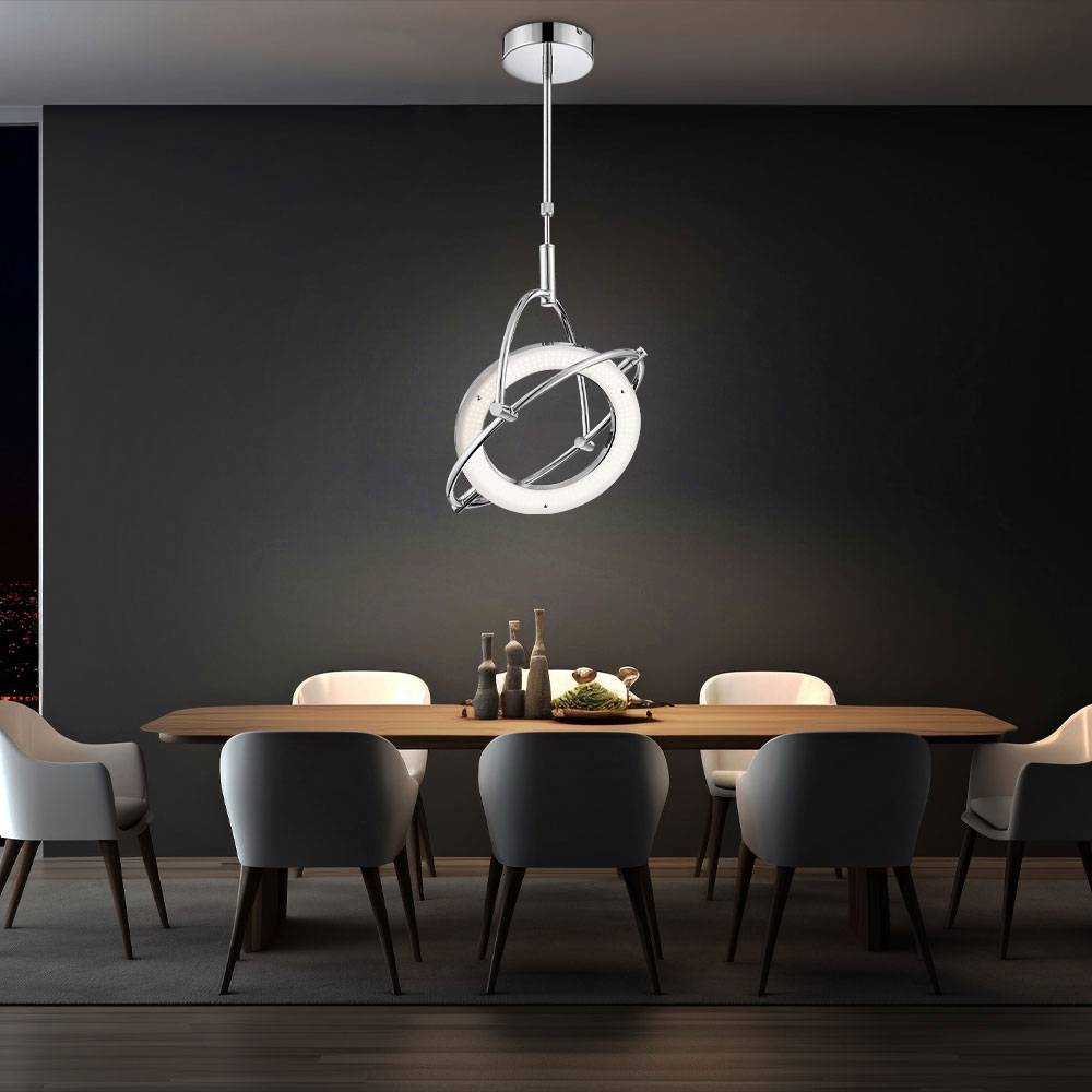 LED Hängelampe Pendelleuchte Esstischlampe Designleuchte chrom Wohnzimmerlampe, Ring beweglich, 24W 1800lm neutralweiß, LxH 43,5x96 cm