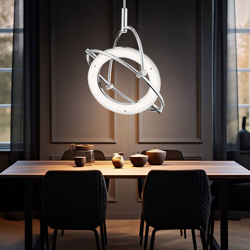 LED Hängelampe Pendelleuchte Esstischlampe Designleuchte chrom Wohnzimmerlampe, Ring beweglich, 24W 1800lm neutralweiß, LxH 43,5x96 cm