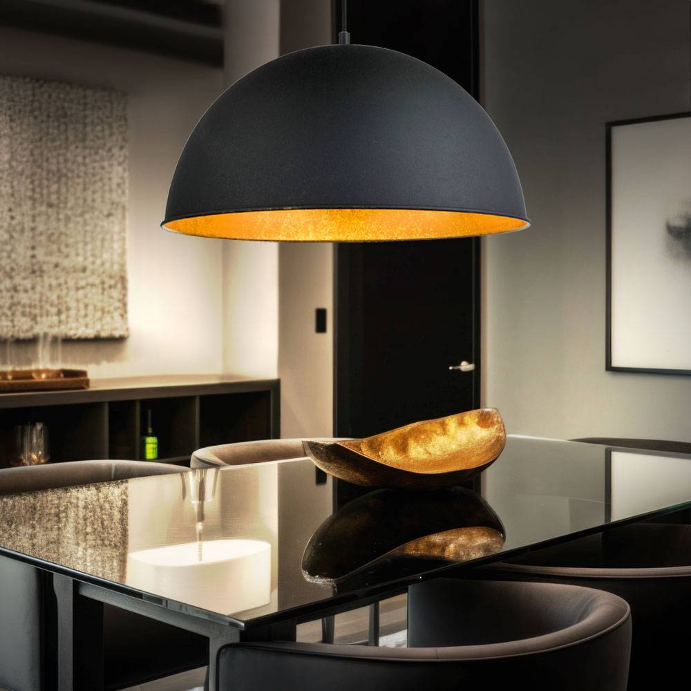 Hängelampe Hängeleuchte Pendelleuchte Esszimmerlampe Schirmleuchte, Metall schwarz goldfarben, 1x E27 Fassung, DxH 41x120cm