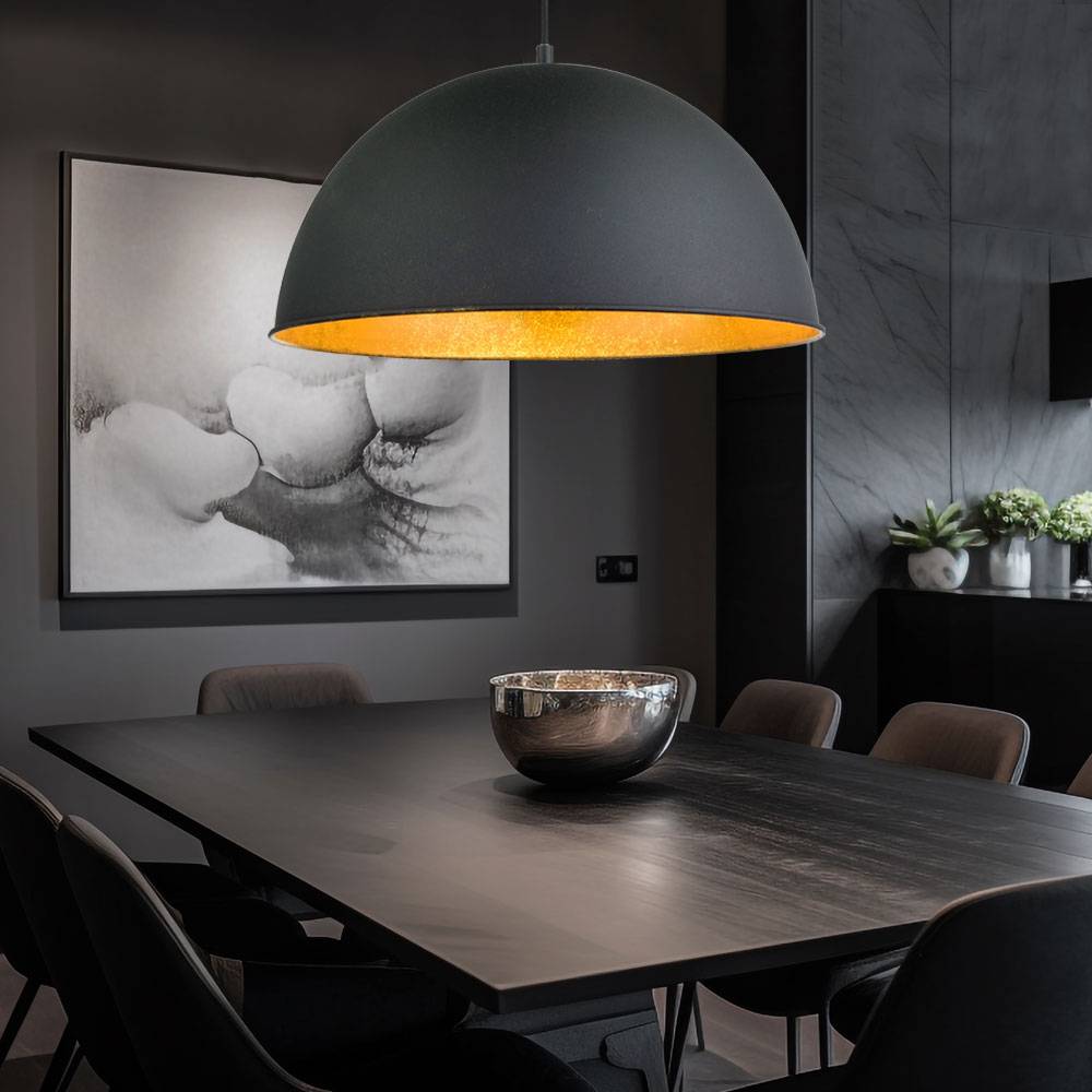 Hängelampe Hängeleuchte Pendelleuchte Esszimmerlampe Schirmleuchte, Metall schwarz goldfarben, 1x E27 Fassung, DxH 41x120cm
