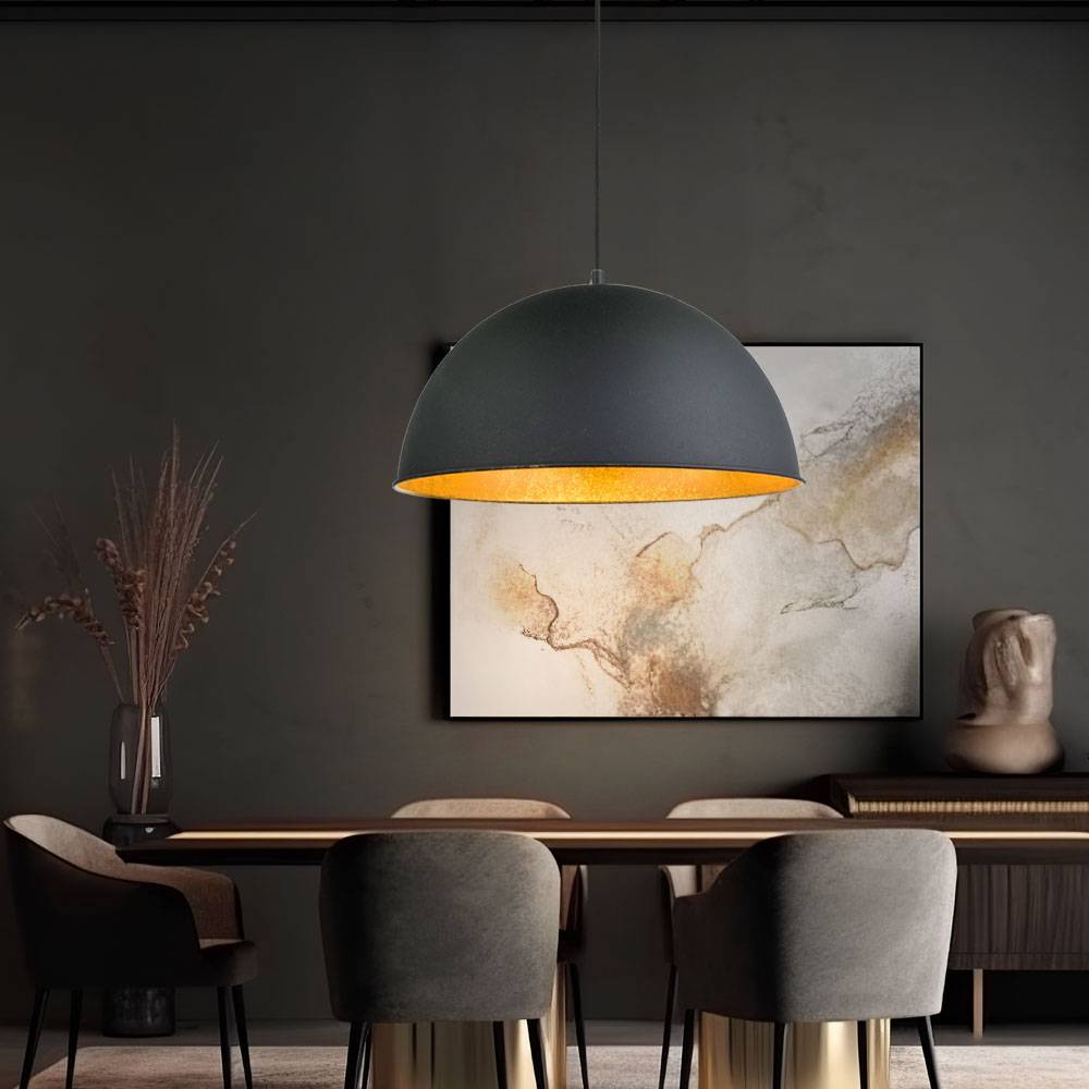 Hängelampe Hängeleuchte Pendelleuchte Esszimmerlampe Schirmleuchte, Metall schwarz goldfarben, 1x E27 Fassung, DxH 41x120cm