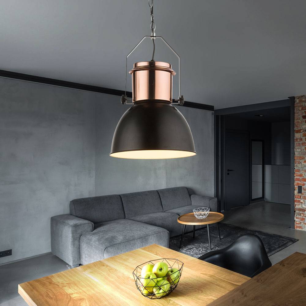 Hängeleuchte Retro Esszimmerleuchte hängend schwarz Hängelampe kupfer Industriell, Metall, 1x E27 Fassung, DxH 26,5x120 cm