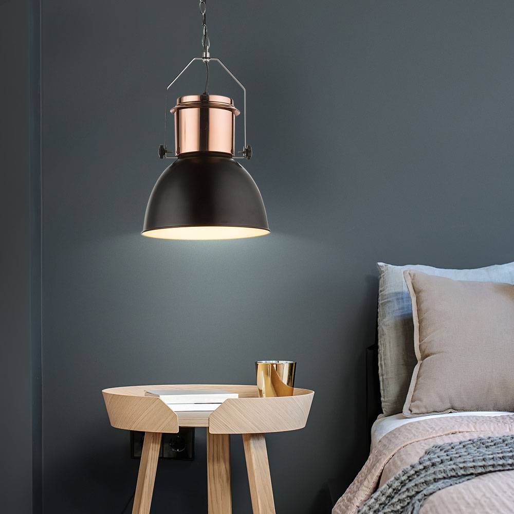 Hängeleuchte Retro Esszimmerleuchte hängend schwarz Hängelampe kupfer Industriell, Metall, 1x E27 Fassung, DxH 26,5x120 cm