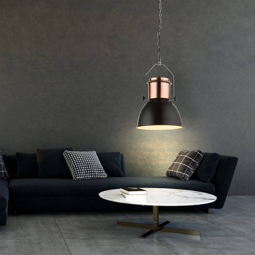 Hängeleuchte Retro Esszimmerleuchte hängend schwarz Hängelampe kupfer Industriell, Metall, 1x E27 Fassung, DxH 26,5x120 cm