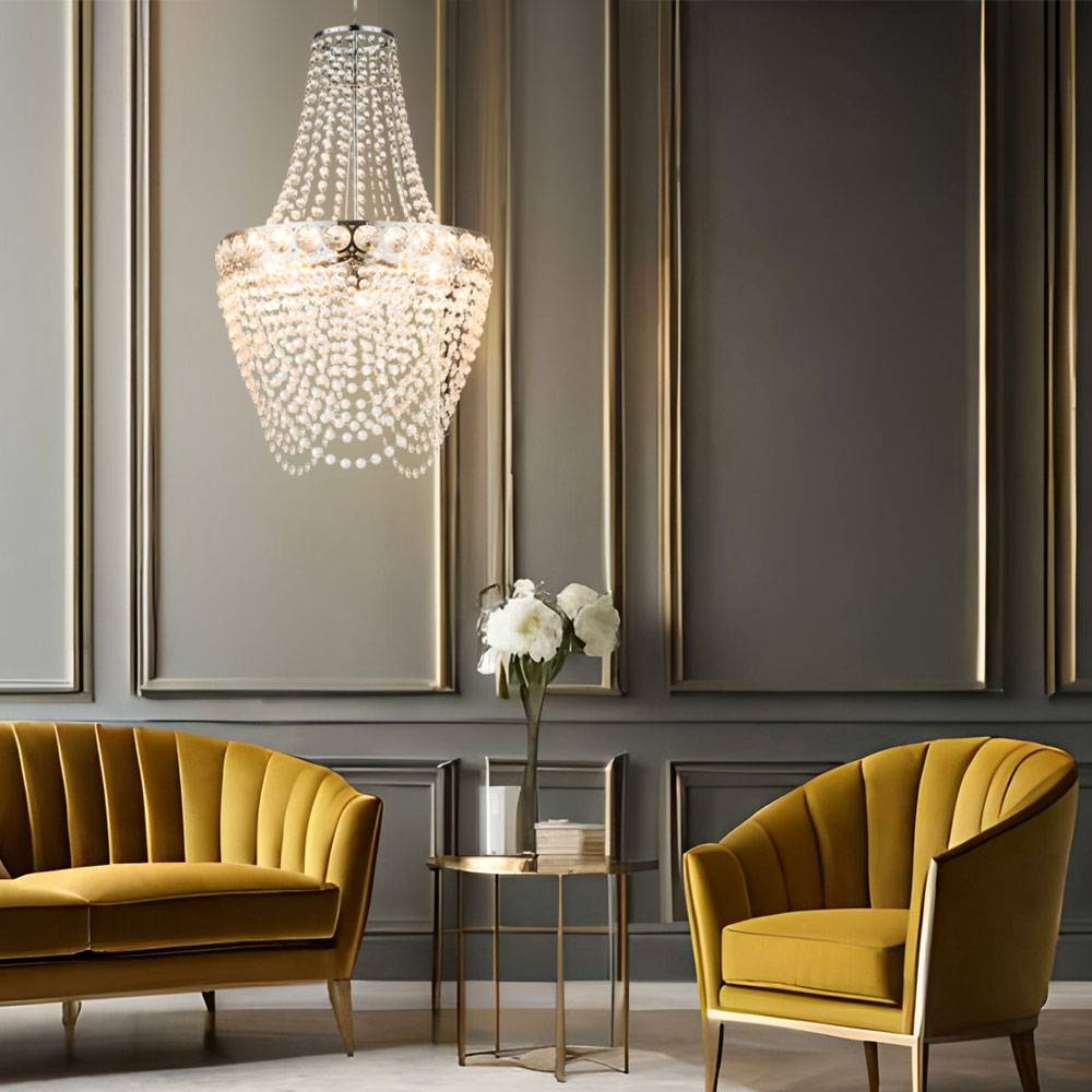 Kristallleuchter hängend Wohnzimmer Hängelampe Modern Deckenlampe Kronleuchter, verchromt klar, 3 Flammig E27, DxH 38x150 cm