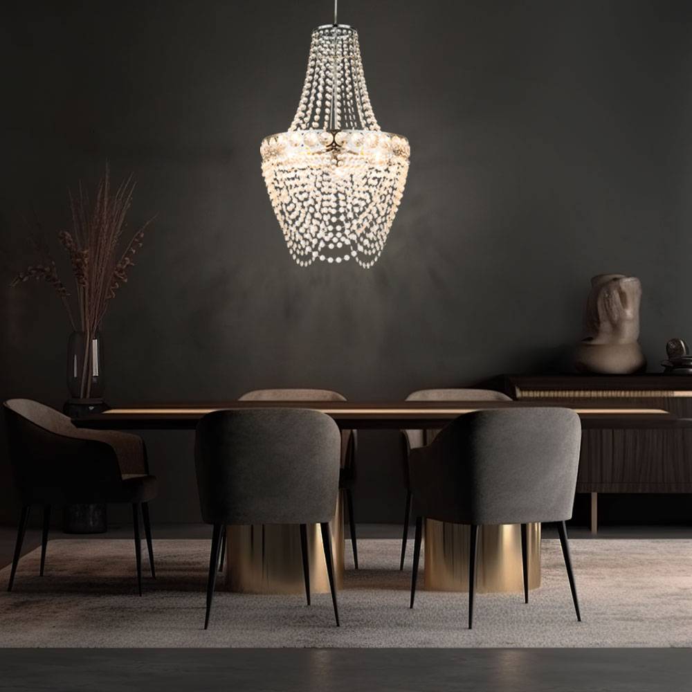Kristallleuchter hängend Wohnzimmer Hängelampe Modern Deckenlampe Kronleuchter, verchromt klar, 3 Flammig E27, DxH 38x150 cm