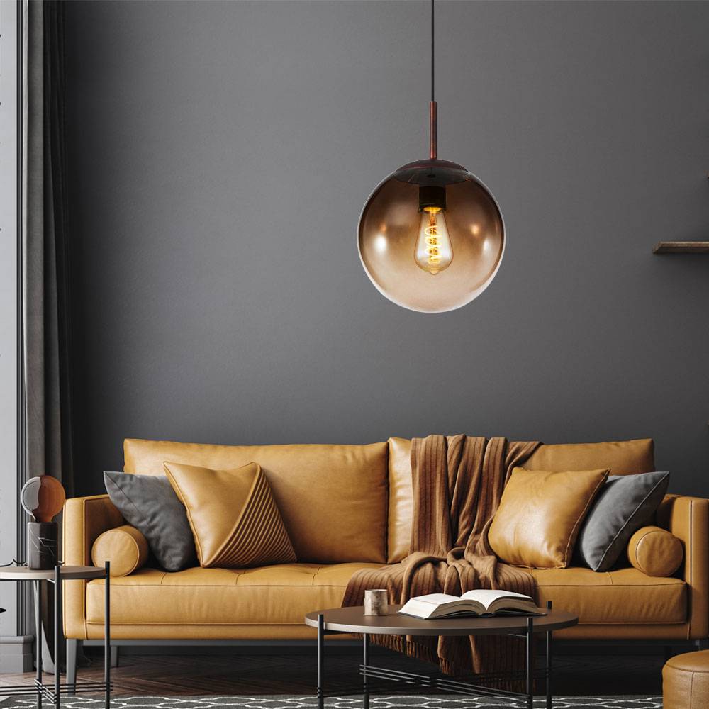 Design Pendel Decken Leuchte Wohn Ess Zimmer Glas Kugel Hänge Lampe Beleuchtung rund