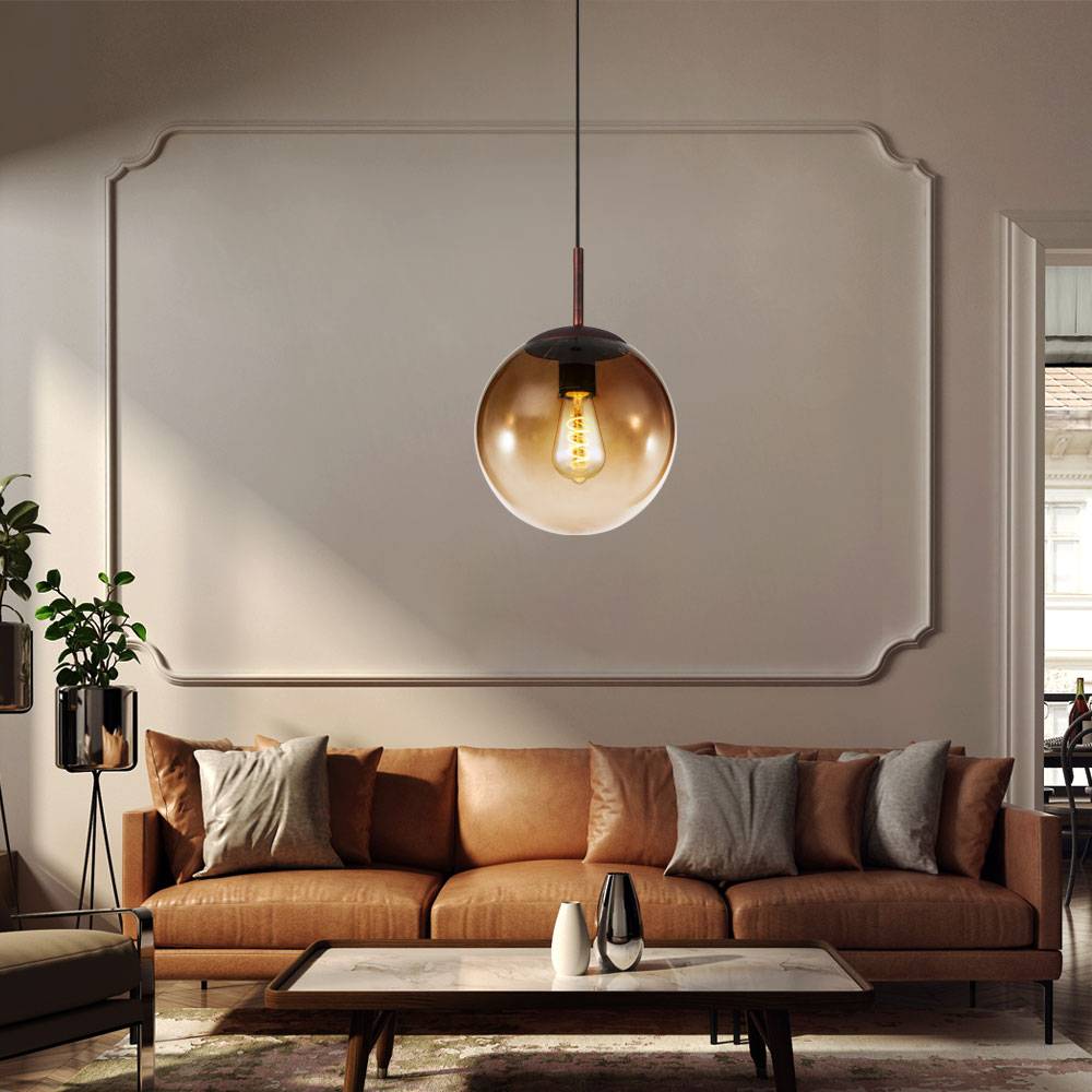 Design Pendel Decken Leuchte Wohn Ess Zimmer Glas Kugel Hänge Lampe Beleuchtung rund