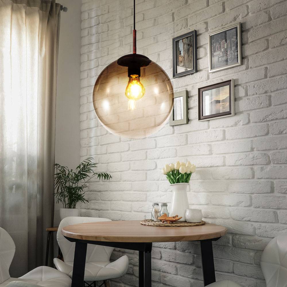 Hänge Pendel Leuchte Glas Design Lampe Decken Kugel braun amber Wohn Zimmer Beleuchtung