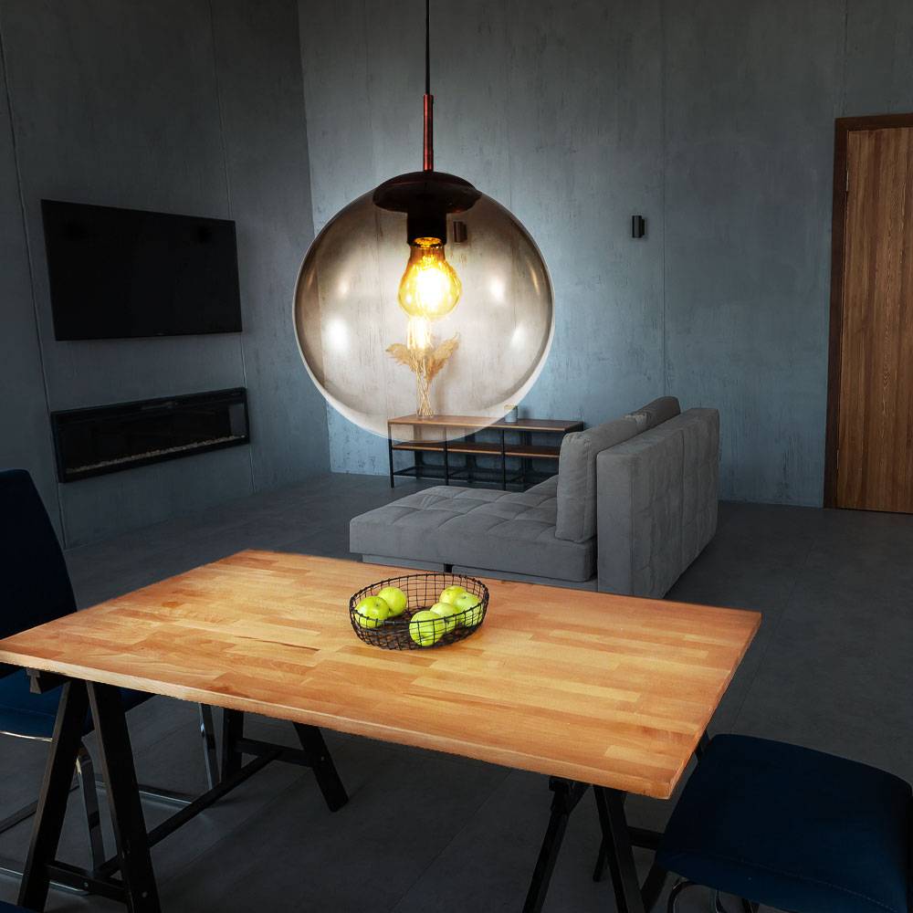 Glas Kugel Lampe dimmbar Decken Hänge Leuchte braun Fernbedienung im Set inkl. RGB LED Leuchtmittel