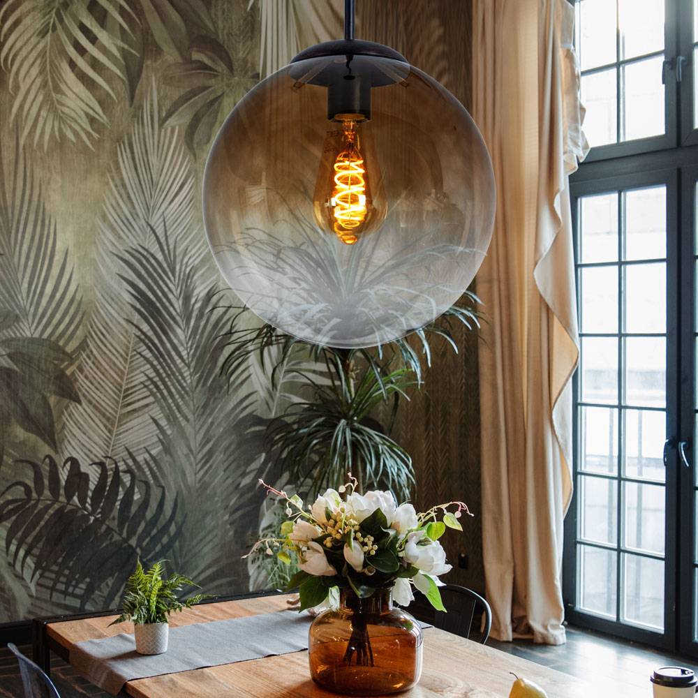 Hänge Pendel Leuchte Glas Design Lampe Decken Kugel braun amber Wohn Zimmer Beleuchtung