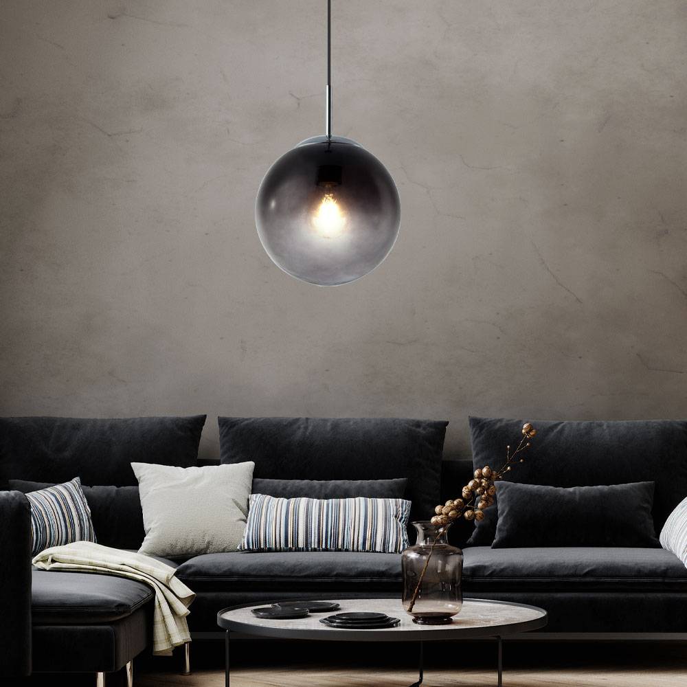 Hängeleuchte Wohnzimmerlampe Pendelleuchte Esstischleuchte, Glaskugel rauch, 1x E27, DxH 20x120 cm