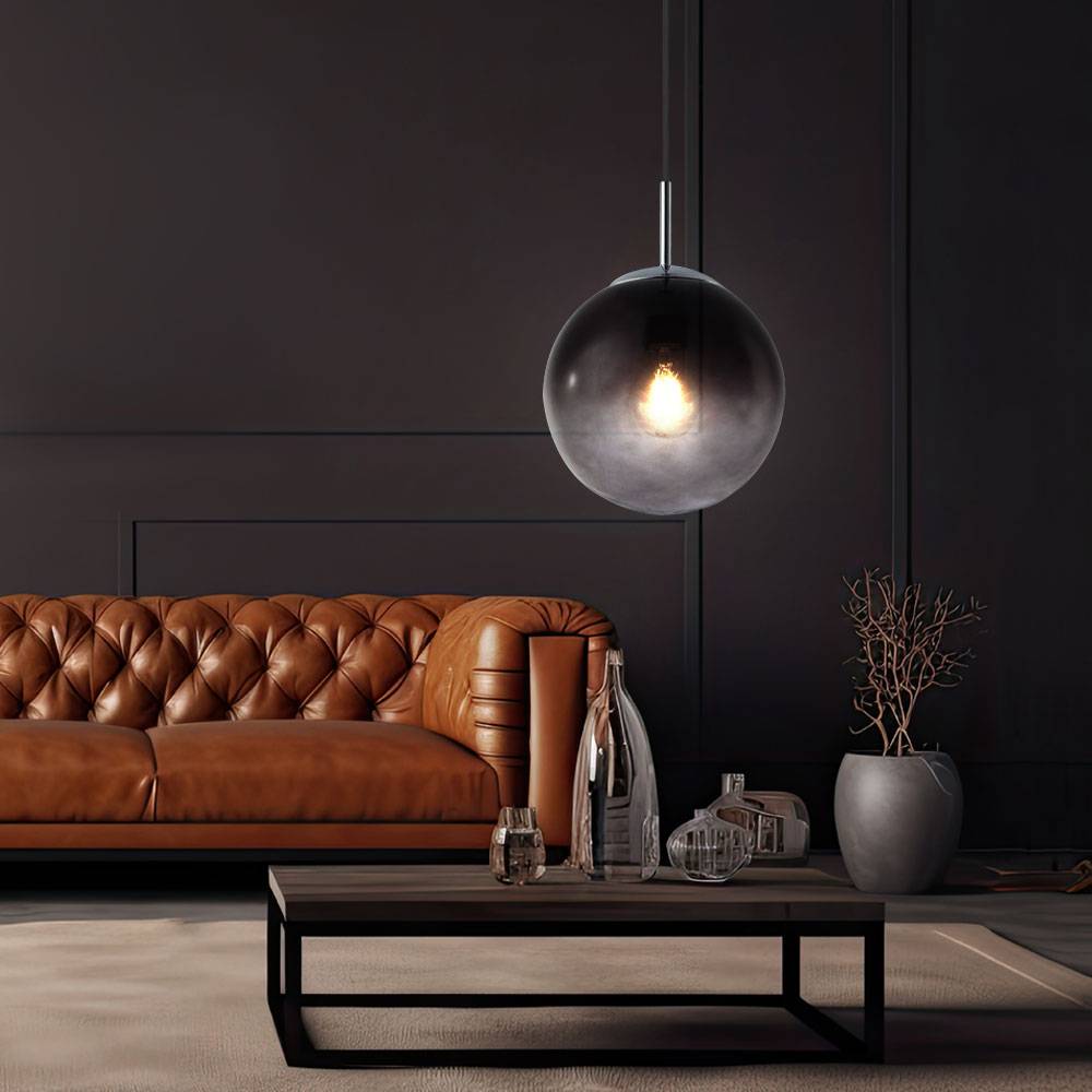 Hängeleuchte Wohnzimmerlampe Pendelleuchte Esstischleuchte, Glaskugel rauch, 1x E27, DxH 20x120 cm