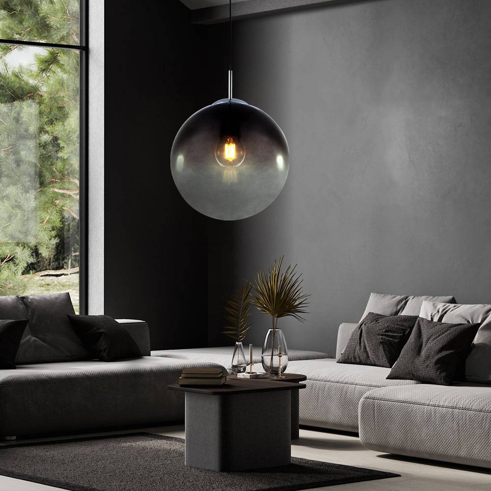 Pendel Decken Leuchte Schlaf Gäste Zimmer Glas Kugel Hänge Lampe Rauch