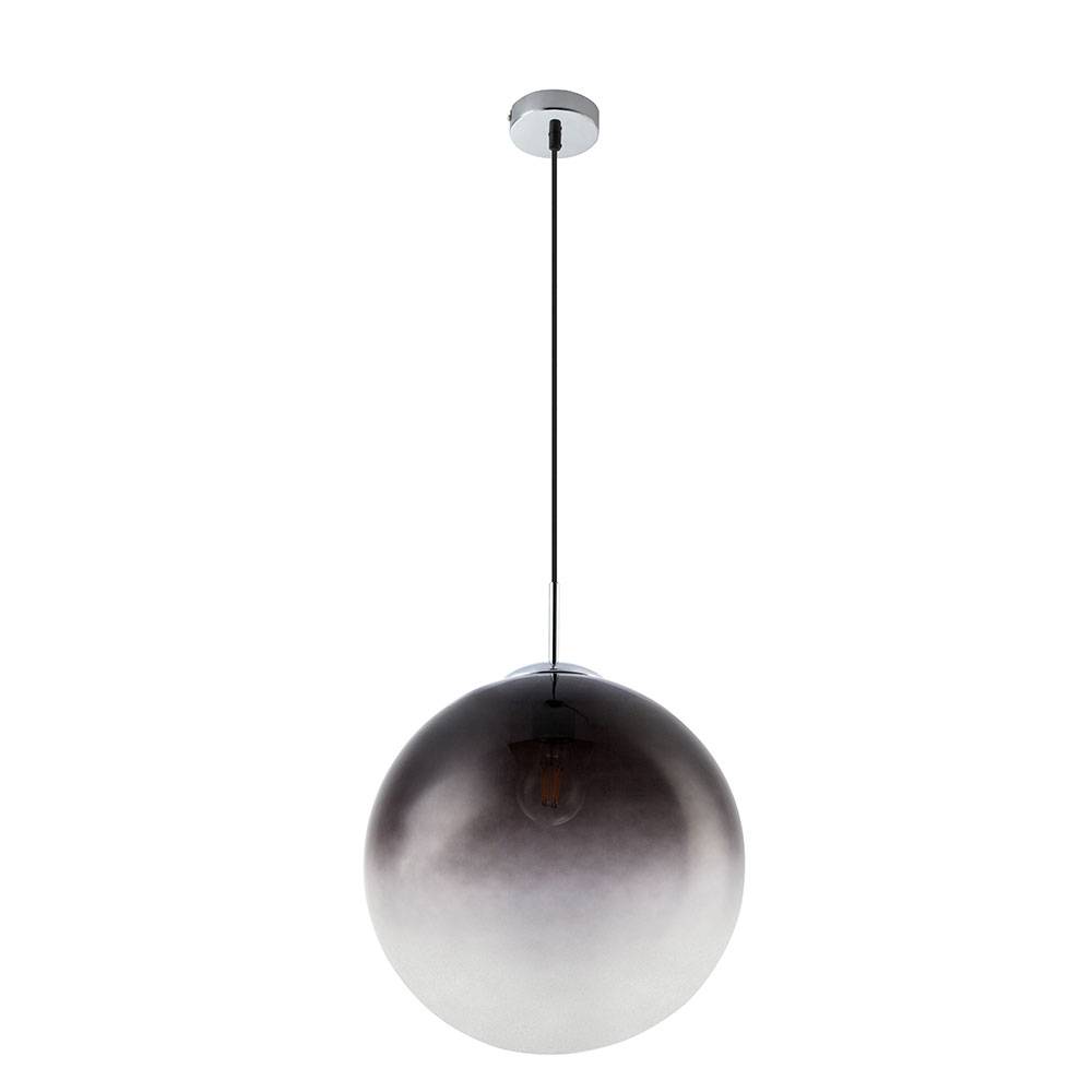 Hängeleuchte Kugelleuchte Rauchglas Pendelleuchte Glaskugel Hängelampe, nickel-matt, E27 Fassung, DxH 33x120 cm