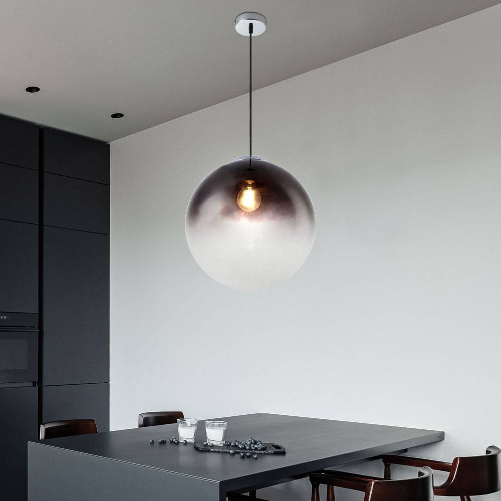 Hängeleuchte Kugelleuchte Rauchglas Pendelleuchte Glaskugel Hängelampe, nickel-matt, E27 Fassung, DxH 33x120 cm