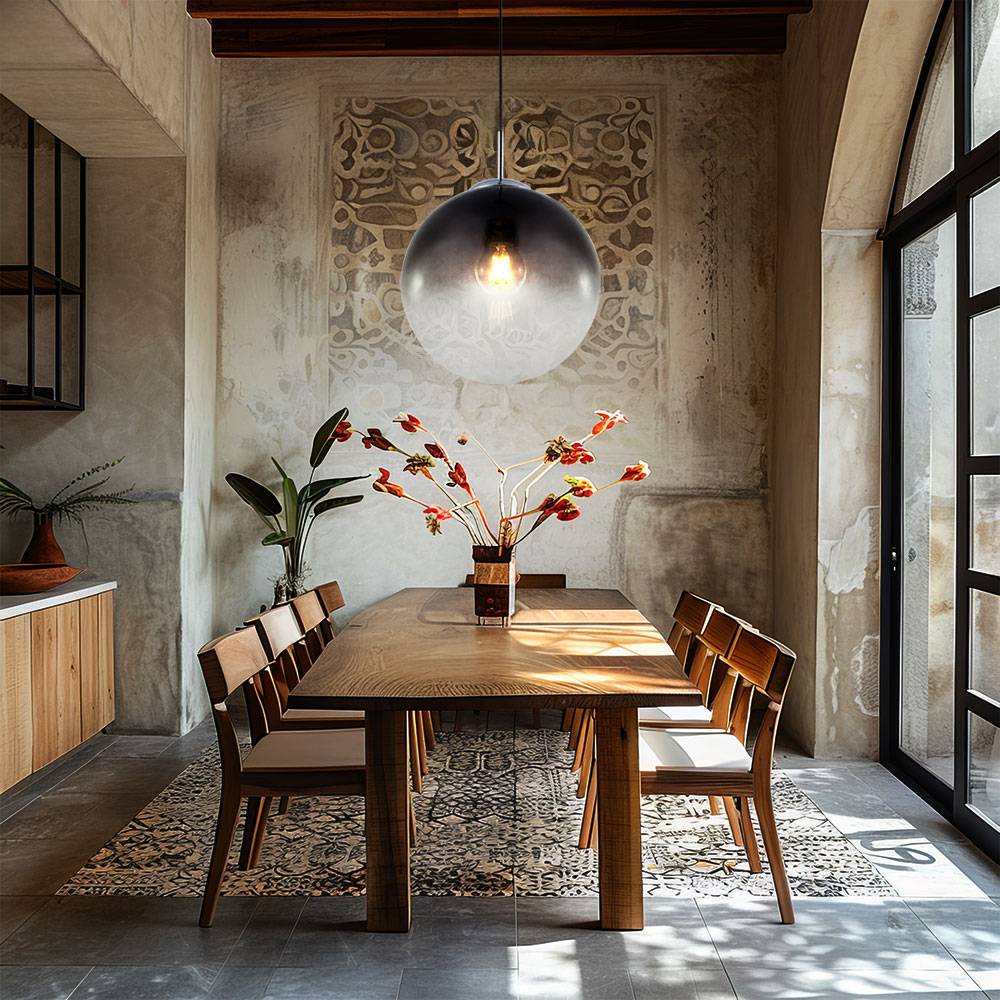 Hängeleuchte Kugelleuchte Rauchglas Pendelleuchte Glaskugel Hängelampe, nickel-matt, E27 Fassung, DxH 33x120 cm