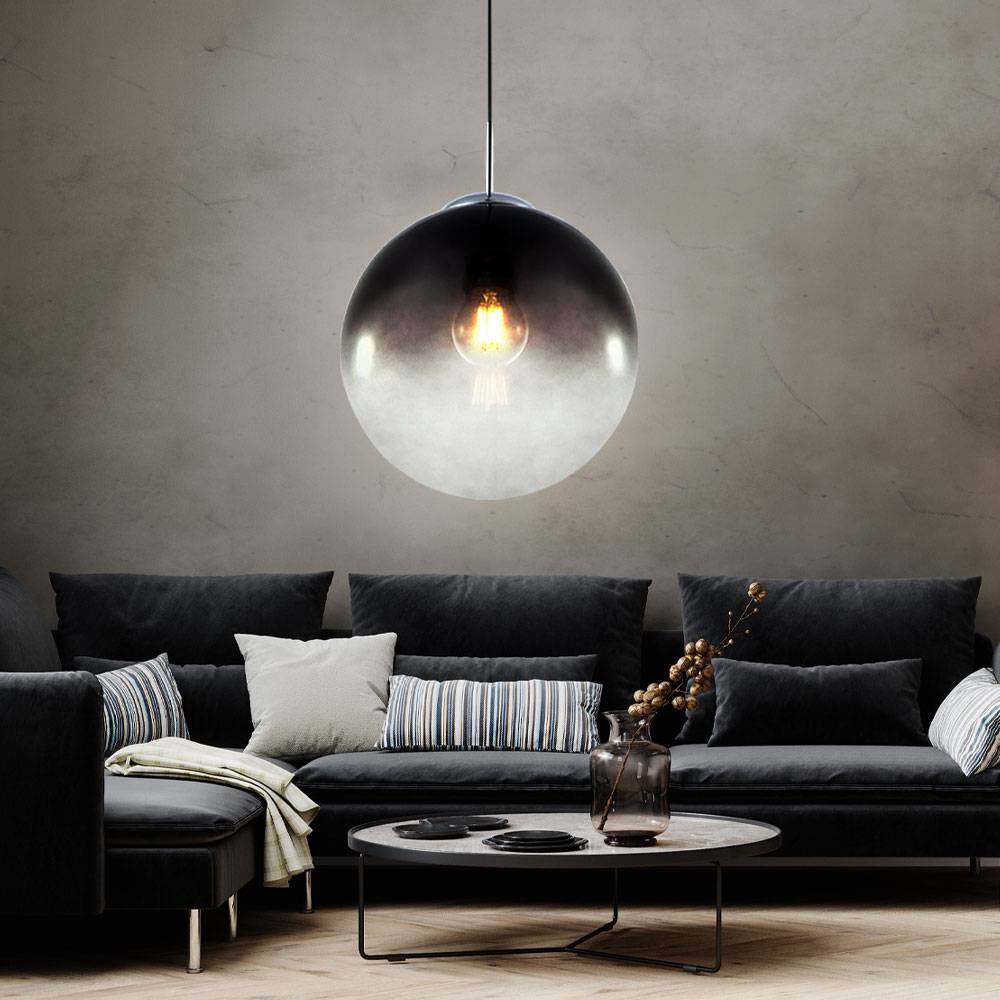 Hängeleuchte Kugelleuchte Rauchglas Pendelleuchte Glaskugel Hängelampe, nickel-matt, E27 Fassung, DxH 33x120 cm