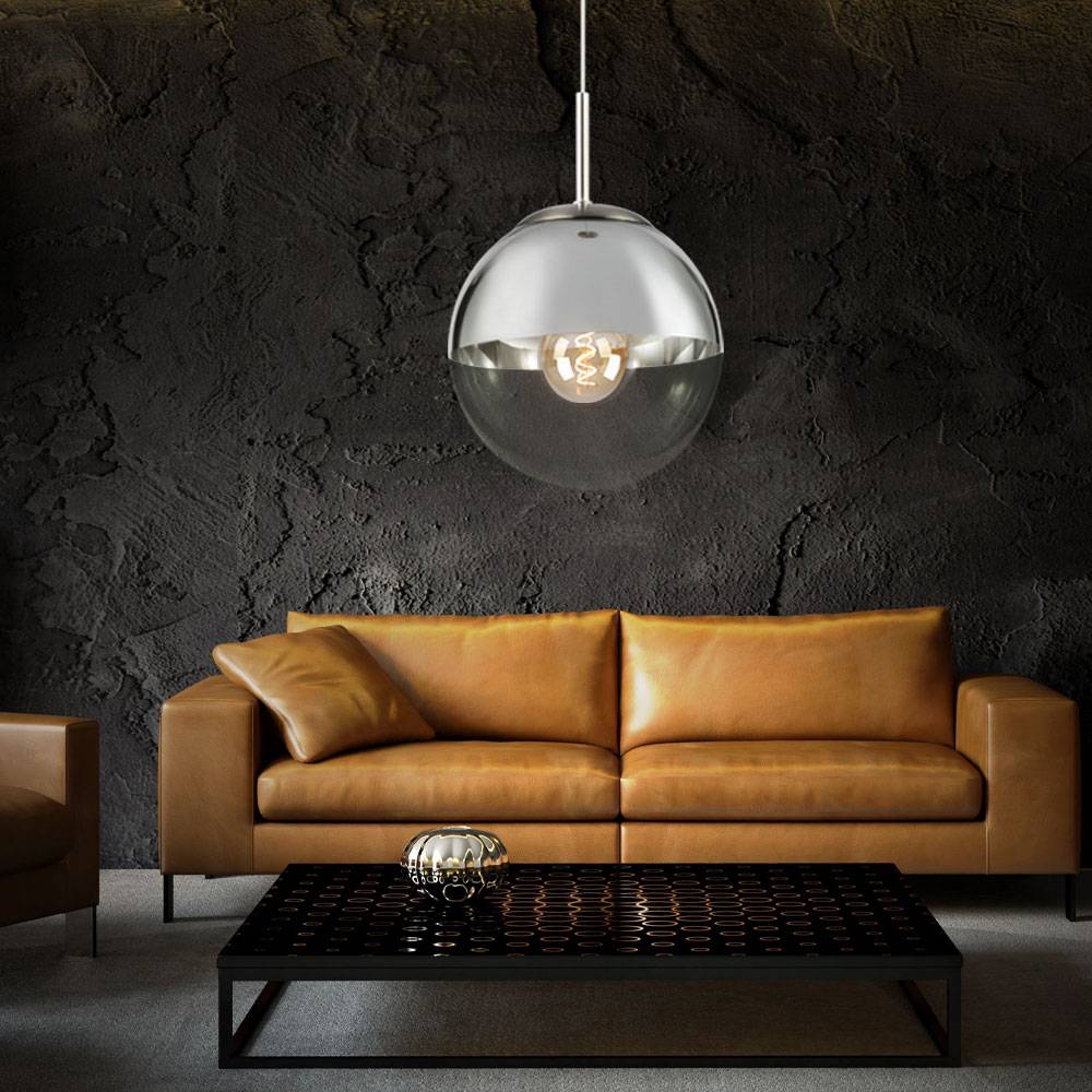 Design Decken Pendel Leuchte Wohn Zimmer Beleuchtung Glas Kugel Hänge Lampe chrom klar