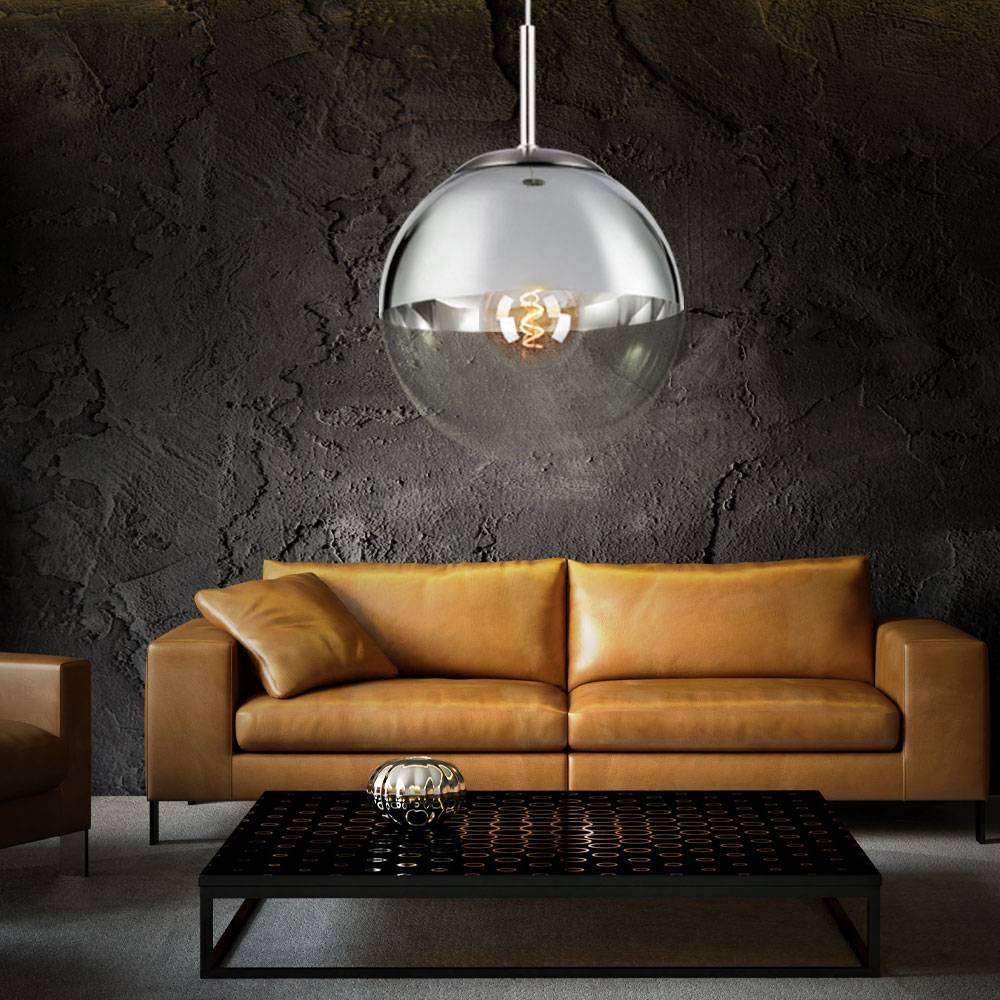 Design Pendel Decken Lampe Kugel Wohn Ess Zimmer Glas Hänge Leuchte silber