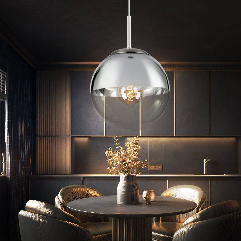 Design Pendel Decken Lampe Kugel Wohn Ess Zimmer Glas Hänge Leuchte silber