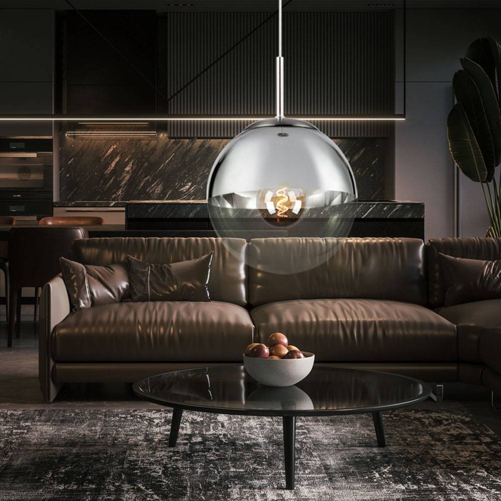 Design Pendel Decken Lampe Kugel Wohn Ess Zimmer Glas Hänge Leuchte silber