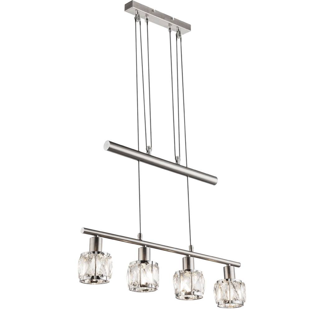 Hängeleuchte höhenverstellbar Pendelleuchte Kristalle Esszimmerlampe Glaskristalle, Chrom nickel-matt, 4x E14 Fassung, LxBxH 60x9,2x160 cm