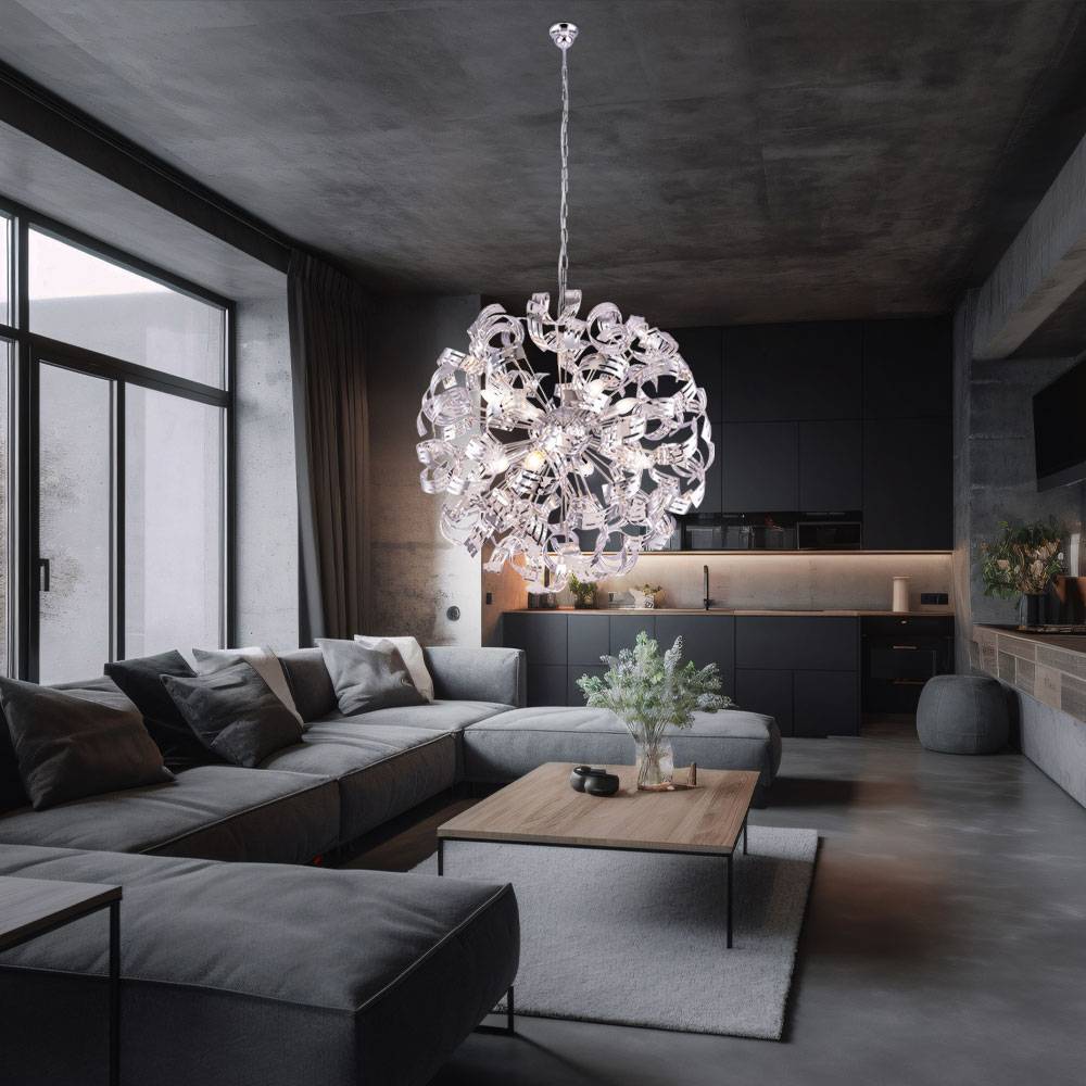 LED Hängelampe dimmbar mit Fernbedienung Pendelleuchte Wohnzimmerlampe Designlampe Chrom Esszimmerleuchte, RGB Farbwechsel, 8x 3,5W 320lm warmweiß