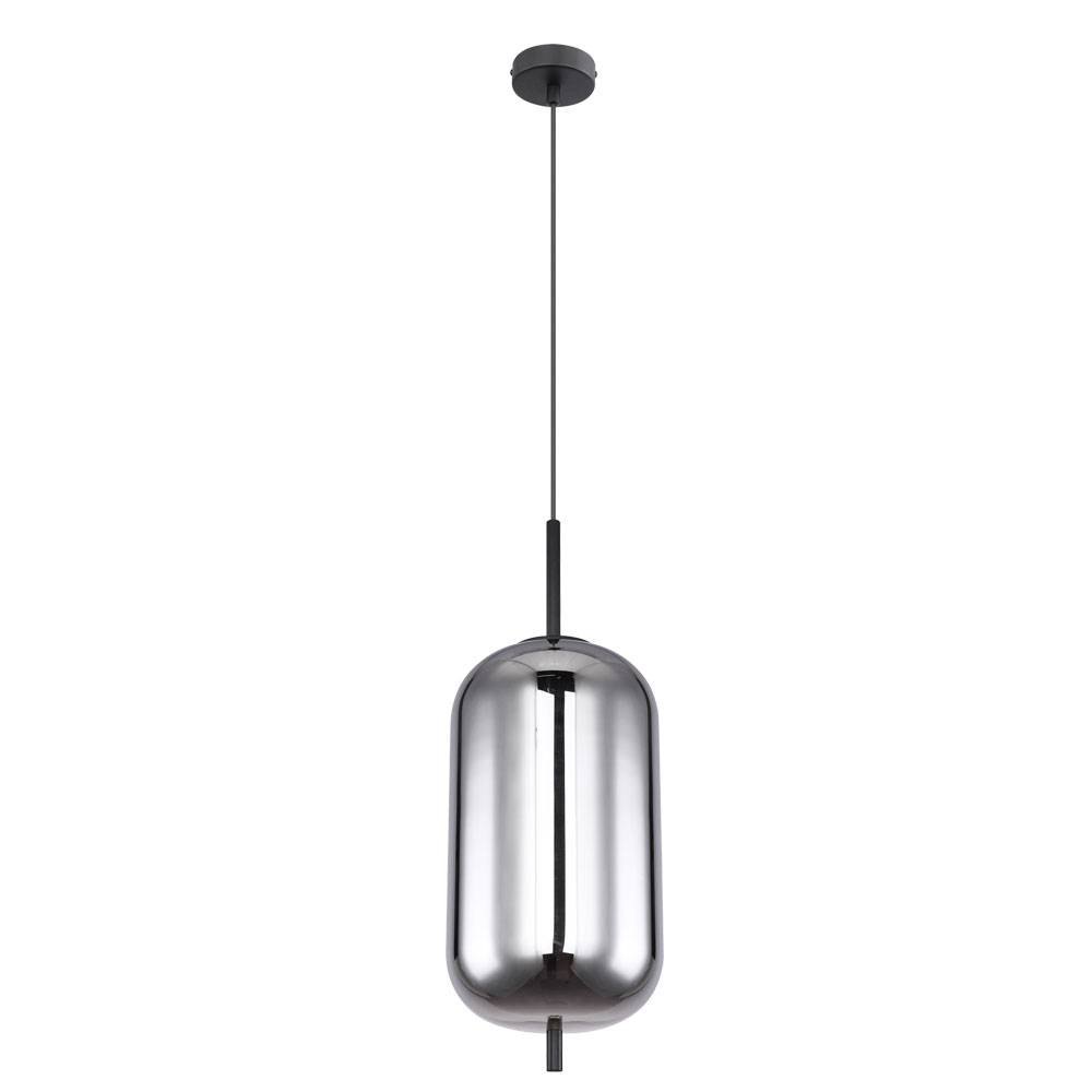 Pendellampe Pendelleuchte Hängelampe Hängeleuchte Esszimmerlampe, Metall schwarz Rauchglas, 1x E27 Fassung, DxH 22x120cm