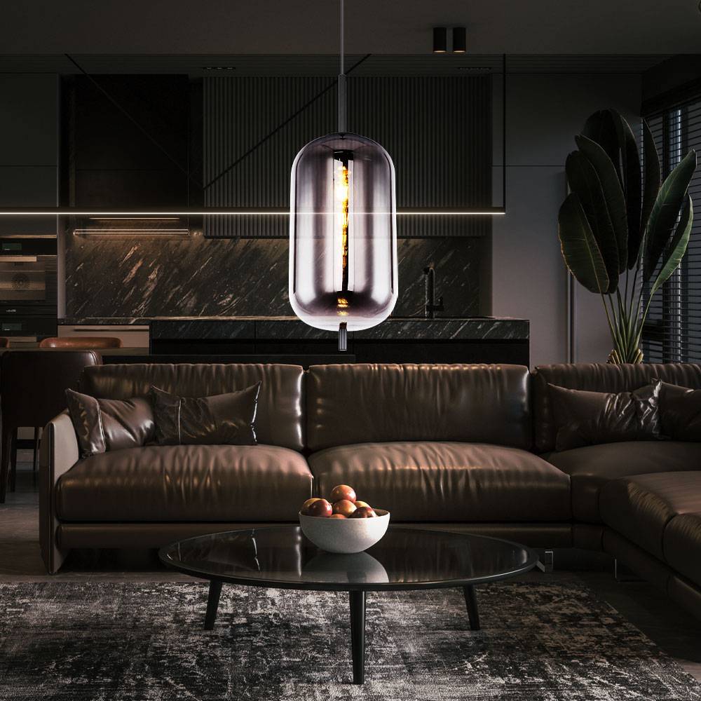 RETRO Hänge Leuchte Schlaf Gäste Zimmer Strahler Glas rauch Decken Pendel Lampe