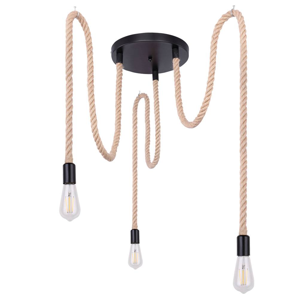 Pendel Lampe Ess Zimmer Beleuchtung Hanfseil Glas Decken Hänge Leuchte braun