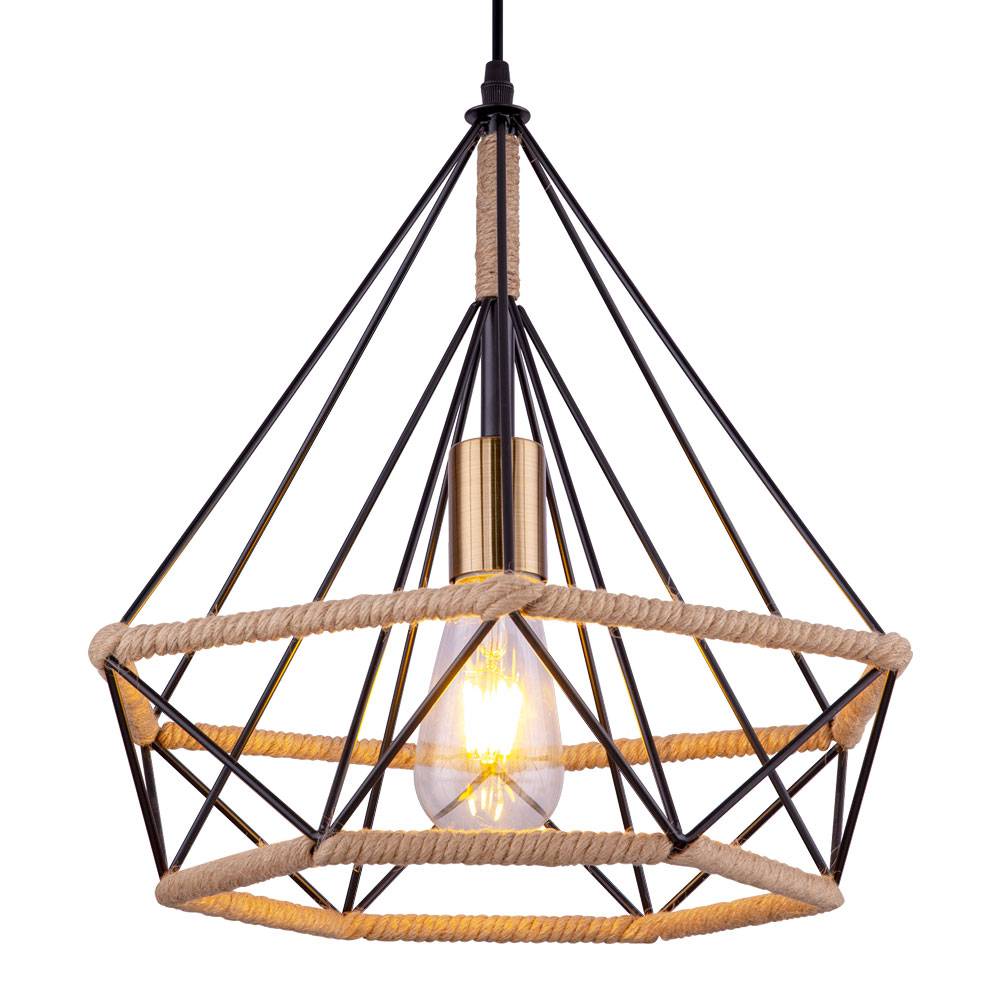 Retro Decken Pendel Strahler Hanfseil Lampe braun Ess Wohn Zimmer Hänge Leuchte