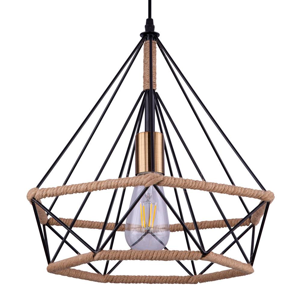 Retro Decken Pendel Strahler Hanfseil Lampe braun Ess Wohn Zimmer Hänge Leuchte