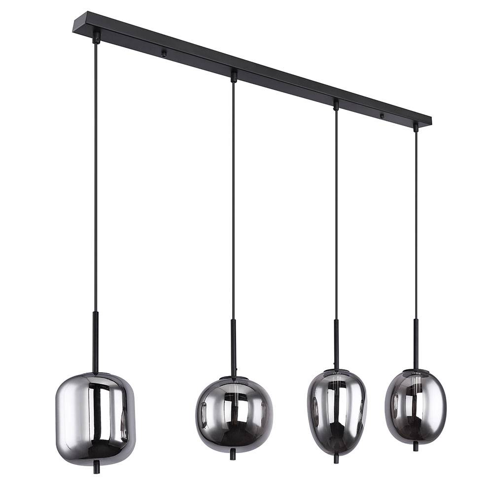 Pendelleuchte Lampe Hängeleuchte Esszimmerlampe Wohnzimmer, 4 flammig, Metall Glas rauchfarben, 4x E14 Fassungen, HxLxB 120x100x18,5 cm